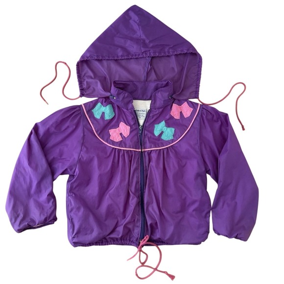 Samara Other - Vintage Samara Purple Kids Rain Jacket 6X Hooded Bow Applique Windbreaker